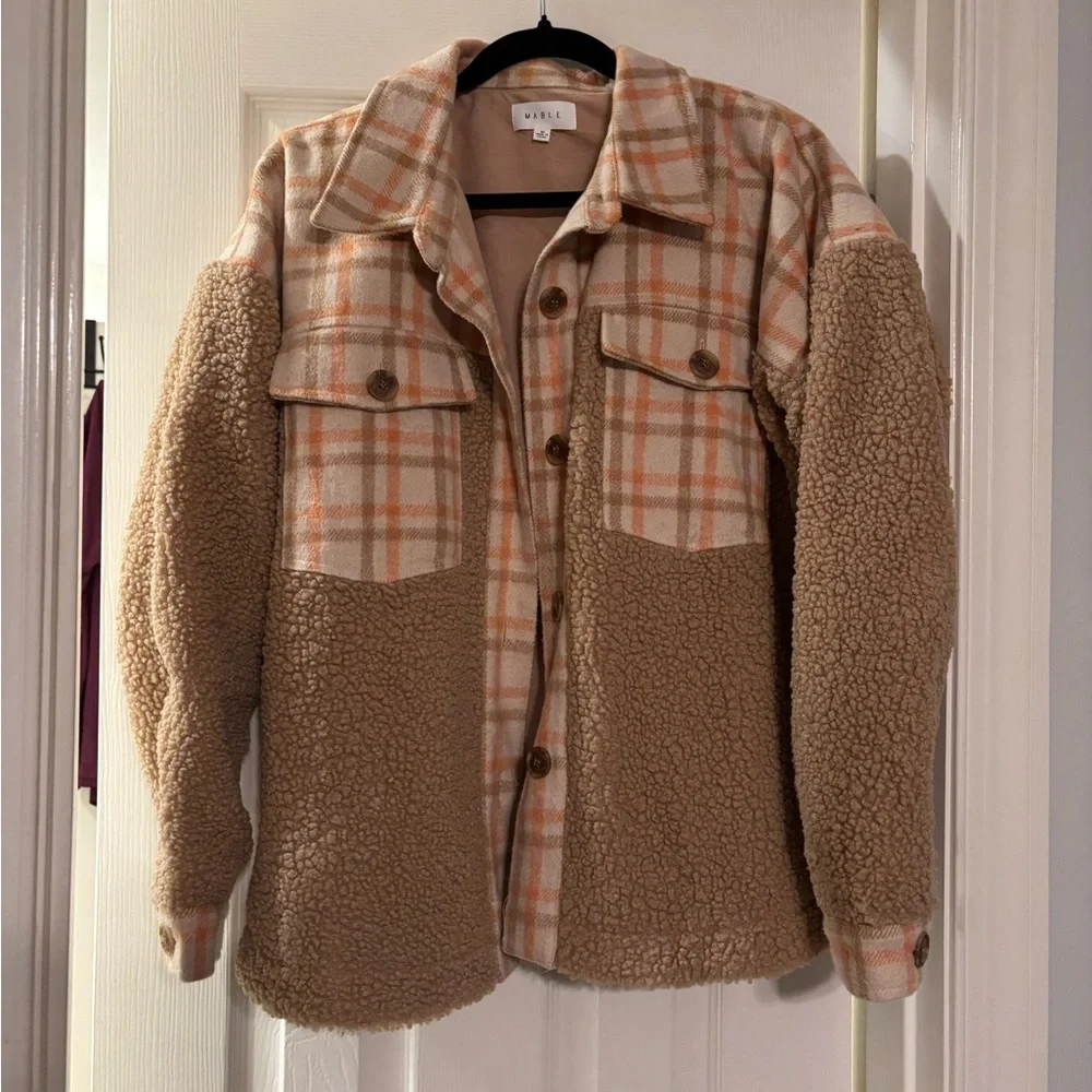 Orange and teddy multi colored shacket - Picture 2 of 6